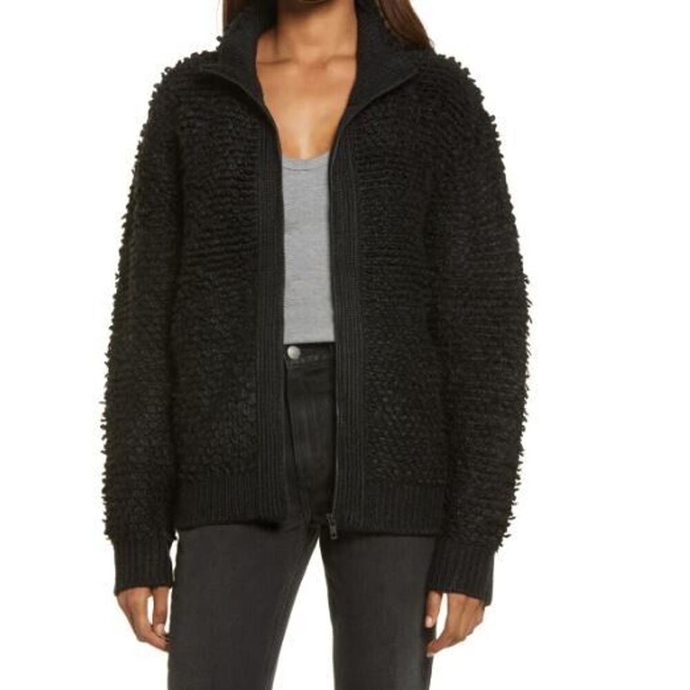 Treasure & Bond Womens Loop Yarn Front Full‎ Zip Cardigan Black XSmall MSRP $99